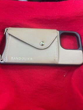 Bandolier Taupe Leather Phone Case with Snap Card Pocket